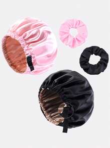 4pcs Plus Size Women's Adjustable Double Layer Satin Sleep Cap, Beauty Care Shower Cap, Suitable For Daily Use - Multicolor - View 7