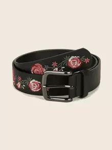 1PC Girl's Spring Embroidered High-End Belt, Retro Embroidered Flower Belt,Thanksgiving Belt - Black - View 1