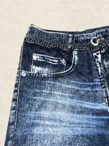 女士牛仔印花瑜伽紧身裤 - 高腰收腹提臀，透气四向弹力运动紧身裤，带假口袋（通勤、健身、休闲） - 牛仔褲 - 查看 7