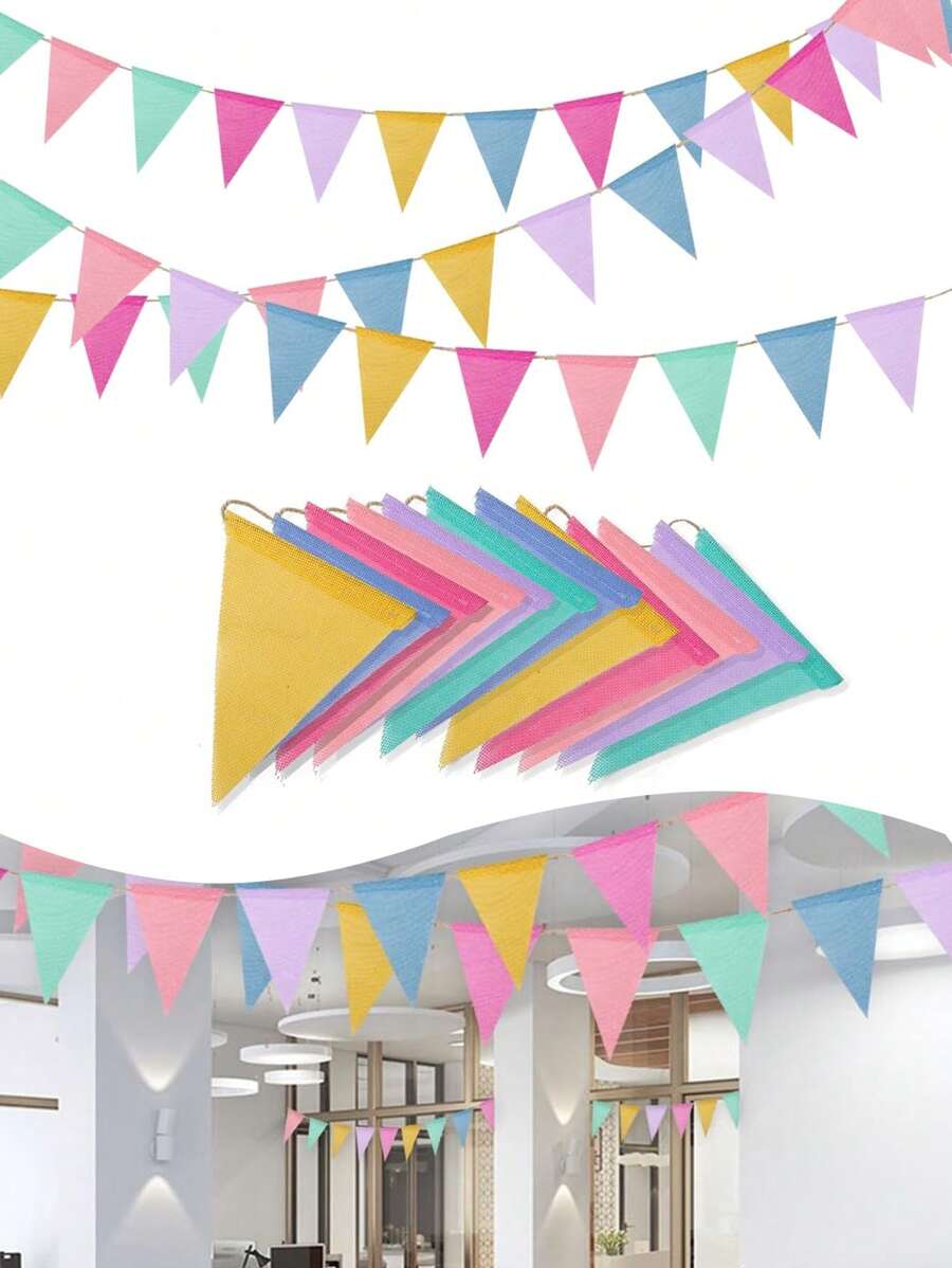 12 件彩色涤纶三角旗，多用途悬挂旗帜，适用于家庭和活动装饰，非常适合婚礼、生日、复活节、圣诞节、万圣节、感恩节、新年、花园、白色、米色、紫红色、卡其色 - 多色 - 查看 1