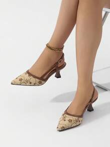 Giày cao gót mũi nhọn hở gót thêu hoa thời trang thu/đông 2025 cho nữ, thanh lịch và thoải mái, thích hợp cho tiệc cưới, tiệc xuân hè, những dịp trang trọng, màu nâu cà phê, thanh lịch - Cà phê nâu - Xem 3