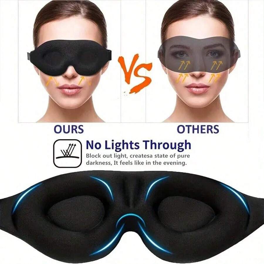 3D Contoured Sleep Mask For Men & Women - Memory Foam Light Blocking Eye Mask & Blindfold - Soft Comfortable Natural Sleeping Eye Shade For Travel, Yoga, Nap, Camping, Bedroom, Office, Spa, Black