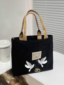 Aangepaste grafische student all-match tote bag, nieuwe canvas handtas, canvas tote bag-ontwerp voor dames, schattige tas met berenlogo