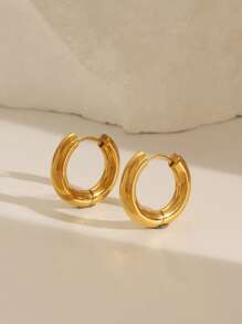 1 Pair Minimalist Stainless Steel Simple 18K Gold Hoop Earrings For Women, Everyday Decoration