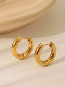 1 Pair Minimalist Stainless Steel Simple 18K Gold Hoop Earrings For Women, Everyday Decoration