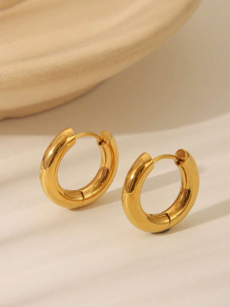 1 Pair Minimalist Stainless Steel Simple 18K Gold Hoop Earrings For Women, Everyday Decoration