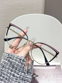 1 Pair Hollow Cat Eye Clear Lens Glasses - A - View 14