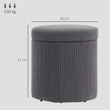 HOMCOM 40cm Round Storage Ottoman, Corduroy Footstool With Removable Lid And Legs, Vanity Stool For Living Room, Bedroom - Grey - View 3