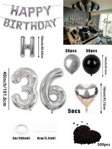 580pcs Black & Silver Balloon Garland Birthday Set, 40" Oversized Foil Number Balloons, Black Rose Petals, Suitable For Men & Women 16th, 18th, 20th, 21st, 25th, 30th, 35th, 45th Birthday Party Decorations