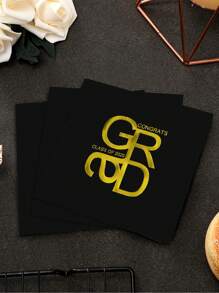 Congrats Grad Napkins, 20 Pcs Black And Gold 2025 Graduation Cocktail Napkins, Class Of 2025 College Graduates Party Dining Table Decorations