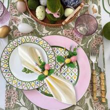 6-teiliges Set, Ostereier, Blumen, Blätter, Landschaft Eukalyptus Ranken, Servietten, Serviettenringe, Bauernhäuser, Frühlings Tisch Dekorationen, Familien Dinner, Hochzeiten, Osterfeiertage, Tisch Dekorationen