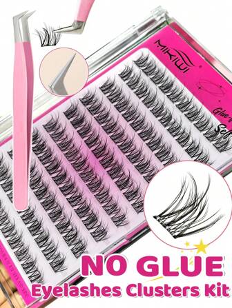 100 片 C 卷自粘睫毛，自然纤细，预粘睫毛簇，无需胶水，按压睫毛，易于粘贴，睫毛簇，睫毛簇，单根睫毛，睫毛，假睫毛