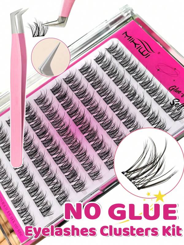 100 قطعة من رموش صناعية ذاتية اللصق من نوع C Curl طبيعية خفيفة مسبقة الغراء بدون حاجة لاستخدام الغراء، سهلة التطبيق، عناقيد رموش، رموش فردية، رموش صناعية