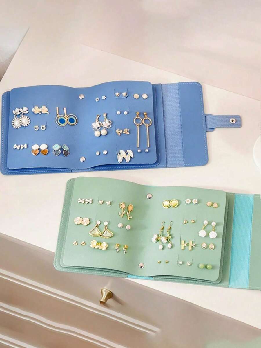 1pc Fashion Book-Shaped Large Capacity Jewelry Organizer, Portable Travel Storage Bag For Earrings, Bracelets, Studs - Foldable Accessory Pouch, Jewelry Travel Case