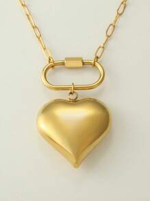 1pc Luxury Gold Stainless Steel Heart Pendant Necklace, Elegant Design Suitable For Daily Wear, Gift For Mother's Day