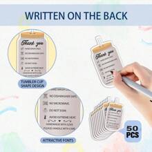 50pcs/Pack, Tumbler Care Instruction Cards, Thank You Cards Suitable For Small Businesses, Handmade Glasses, Mugs, Online Shops, Cup Stores Packaging Inserts, Artistic Design Cards,Back To School,School Supplies