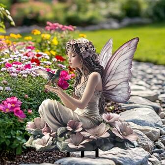 1 set di 2 decorazioni da giardino in acrilico 2D a tema fiabesco con colibrì, spessore 0,2 cm, decorazione da esterno senza bisogno di elettricità o batterie, adatta per vasi di fiori