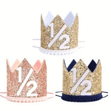 1pc,Pink Half Birthday Party Crown - 1/2 Rose Gold/Gold/Dark Blue Birthday Party Hat, Happy Birthday Crown, Party Photo Props, Birthday Party Decorations