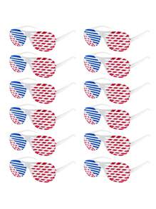 4th Of July Beaded Necklace + Glasses, Patriotic Accessories Bulk Memorial Day Party Favors Decorations - Star Hat American Flag - Red and Blue - View 3