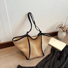 Versatile Woven Straw Shoulder Bag For Women, Large Capacity, Leisure Fashion, Beach Bag, Knitted Designer Bag, Summer
