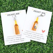 1/2pcs Resin Fake Beer Bottle Pendant Keychain With Motivational Pocket Hug Card, Cute Novelty Party Favor, Bag/Backpack Accessory, Fashion Jewelry, Birthday, Back To School Decoration