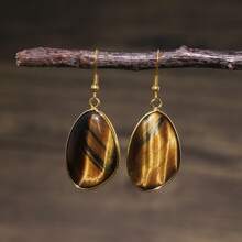 1 对新款波西米亚风简约天然石不对称吊坠耳环欧美流行配饰珠宝 - Lapis Lazuli - 查看 10