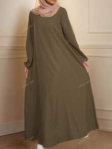 Vestido elegante y conservador de manga larga con estilo árabe para mujeres, modesto
