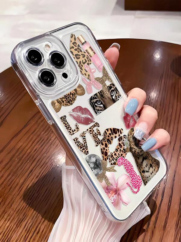 1 قطعة كفر جهاز الهاتف الشفاف من مادة البولي يوريثان التيرفثاليت مع طبعة جلد النمر ، متوافق مع هواتف أبل الذكية ، يوفر حماية من الخدوش وبصمات الأصابع