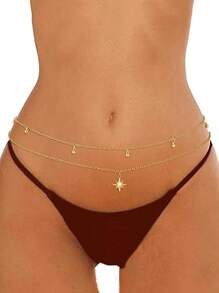 Catena per vita in bikini sexy da spiaggia con zirconia, pendente semplice con piccole perline rotonde, catena per il corpo
