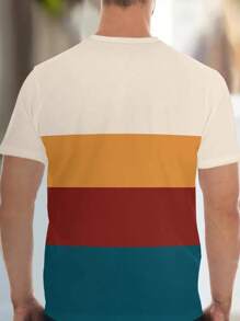Men's Casual Color Block Short Sleeve T-Shirt And Shorts Set, Summer