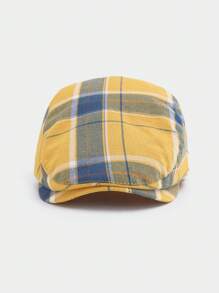 1pc Plaid Retro Casual Polyester Patchwork Newsboy Cap, British Style, Spring/Summer, Beret Cap - Forward Cap - View 10