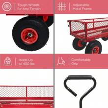 3 Cu. Ft. 300 Lbs. Capacity Removable Sides Metal Steel Mesh Heavy Duty Utility Wagon Outdoor Garden Cart In Red