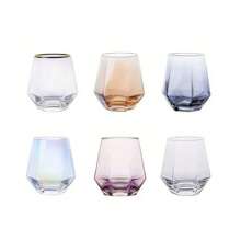Set da 6 bicchieri di lusso, bicchieri in stile nordico di colori misti con bordo dorato, tazze di vetro trasparenti esagonali creative per acqua/succo/tè/latte/caffè, regalo - Multicolore - Visualizzare 3