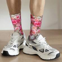 Prachtige bosprint roze en rode rozen romantische bloemen prachtige vintage botanische mooie vlinders en bloemen poster sok voor mannen hiphop harajuku vrolijk naadloos patroon bedrukte jongens crew sok nieuwigheid cadeau