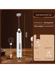 1 pièce Mousseur à lait électrique portatif, noir/blanc, batteur électrique à café avec 2 têtes de batteur remplaçables en acier inoxydable, 3 vitesses, mousseur rechargeable par USB, mousseur à lait pour café, lait, œufs, chocolat chaud