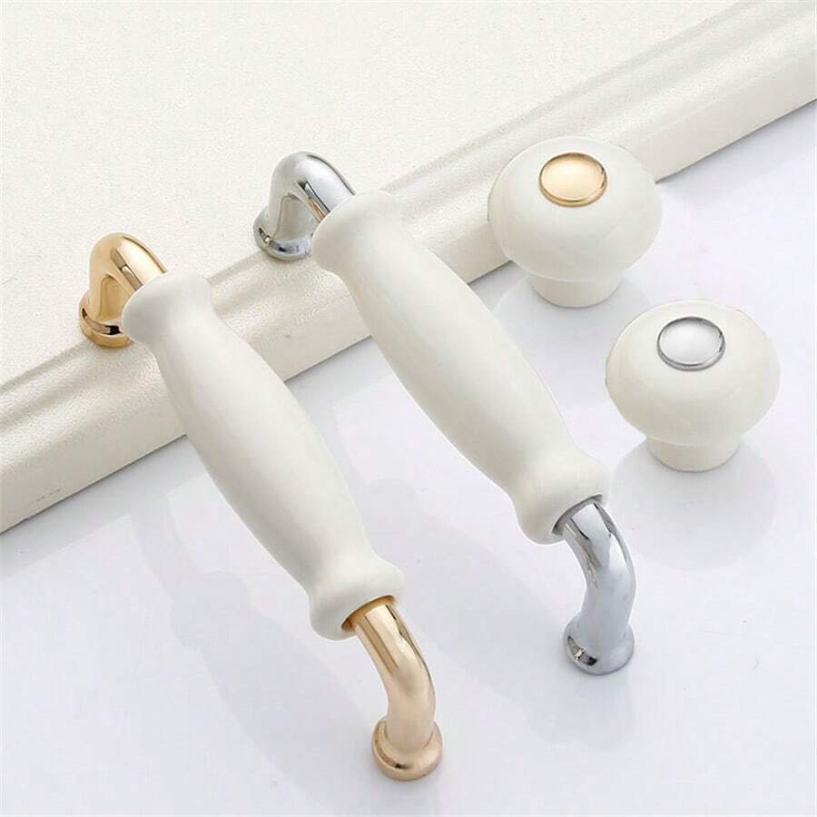 1 Pezzo Maniglia per mobili in ceramica bianca, Pomello moderno in lega di zinco e ceramica per cassetti di mobili, Maniglia per armadietti da cucina e cassetti, Ferramenta per mobili
