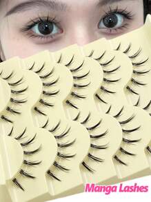 Asiteo 5 Pairs Cartoon Style False Eyelashes, Natural & Lightweight, Transparent Lash Band, Reusable, Suitable For Daily Makeup - 尖尾漫畫款 - 查看 1