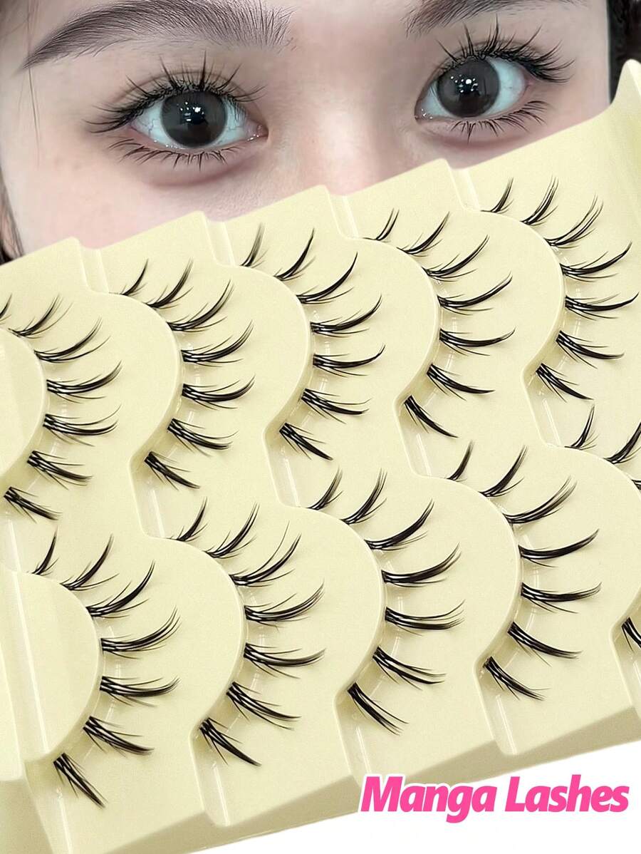 Asiteo 5 Pairs Cartoon Style False Eyelashes, Natural & Lightweight, Transparent Lash Band, Reusable, Suitable For Daily Makeup - 尖尾漫畫款 - 查看 1