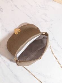 夏日节新款绗缝PU简约马鞍包，情侣款爱心五金斜挎包，金属链条单肩包，零钱包，适合女性、女生、晚宴、派对、购物、日常通勤、旅游度假等场合。 - 咖啡 - 查看 5