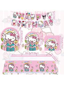 Sanrio Sanrio 42 Pcs Party Decoration Hello Kitty 1pc Tablecover 20 Pcs Plates And 20 Pcs Napkins 1pc Birthday Banner Theme Birthday Party Decoration Favor Sets