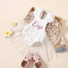 Baby Girl 1st Birthday Outfit Boho One Ruffle Lace Romper Princess Tutu Backless Dress Photoshoot Party Clothes - White - View 2