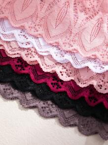FINETOO 6pcs Women Solid Color Lace Patchwork Criss-Cross Sheer Hollow Sexy Thong Panty Set