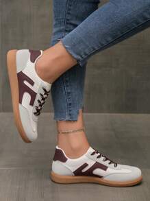 Women's Casual Sport Shoes, 2025 Spring/Autumn New Fashionable Versatile Athletic Sneakers, Lightweight Breathable Comfortable Lace-Up Casual Shoes, Contrast Color Minimalist Design, Suitable For Young Women Outdoor Leisure And Fitness Training