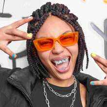 THATBOY 2pcs/Set Fashion Light Luxury Shiny Grillz Copper Zirconia Grillz Cool Personalized Gift Hip Hop Rapper Male And Female,Halloween - Multicolor - View 4