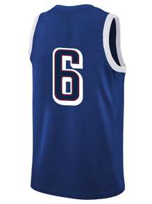 Men's Embroidered Basketball Jersey 6 Blue Casual Sleeveless Vest V-Neck T-Shirt Party Sports Top