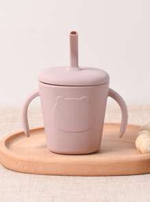 1 pieza Botella de agua/taza de leche personalizada de silicona con pajita, tapa antipolvo y antiderrame, esencial para alimentación, regalo personalizado para niños y niñas, diseño de oso de dibujos animados, para todo el año