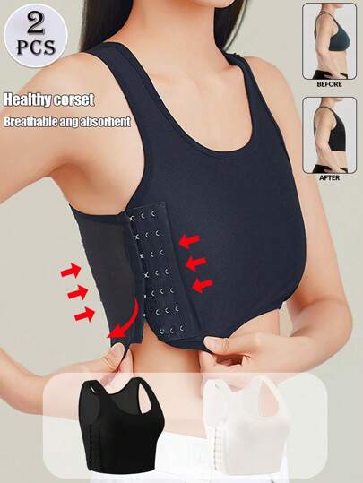 2 piezas Sujetadores con botones laterales para mujer, sostén sin costuras para apretar el pecho, top deportivo tipo tanque para gimnasio, yoga y deportes, corpiño transpirable de soporte, ropa interior para correr, lencería y ropa interior moldeadora