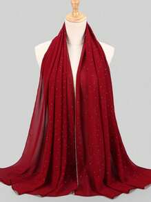 1pc Women's Rhinestone Chain Chiffon Headscarf, Islamic Fashion Solid Color Scarf, Muslim Sunscreen Hijab Headwrap, Suitable For Daily Wear