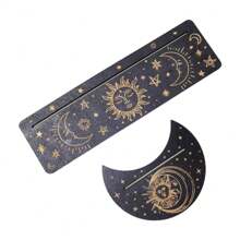 Soporte de madera para cartas de tarot con forma de luna y base rectangular, de 24,7 x 7,3 cm, para herramientas de adivinación de brujas
