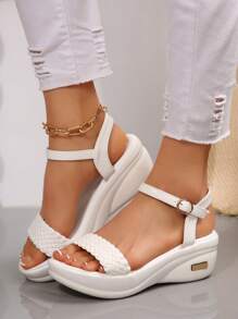 Women's Wedge Heeled Sandals, Summer New Fashion Versatile Lightweight Open Toe High Heel Roman Shoes,Wedge Sandals - White - View 3